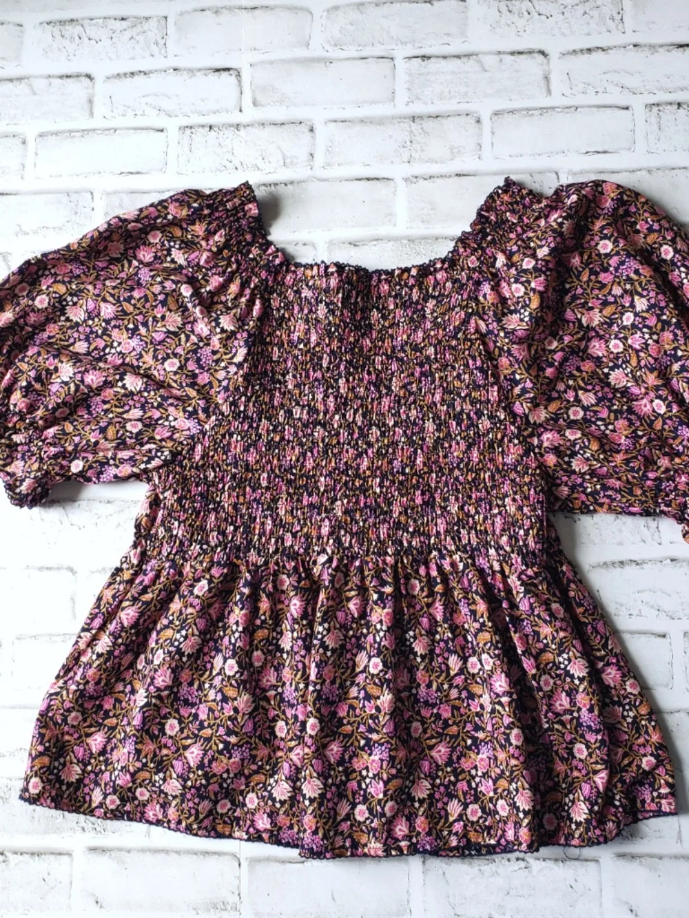 Old Navy Floral Smocked Puff Sleeve Blouse L Boho Cottagecore